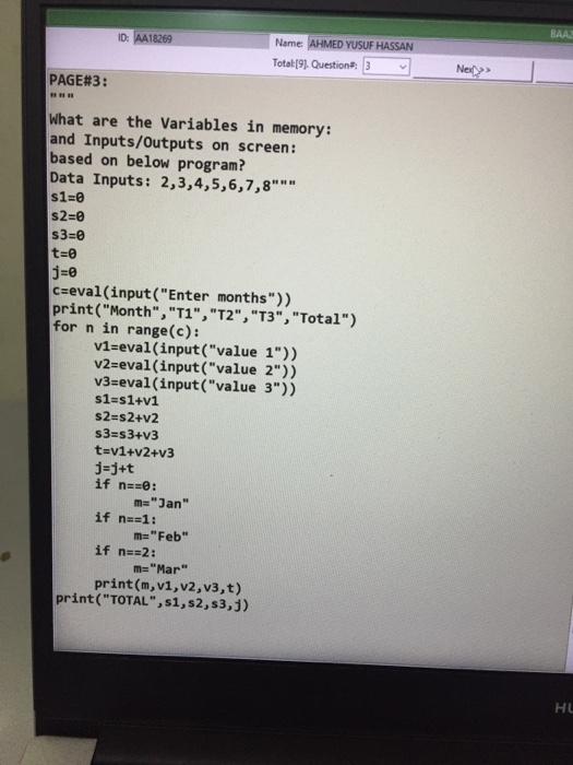 Solved ID: AA18269 BAA Name: AHMED YUSUF HASSAN Total [9). | Chegg.com
