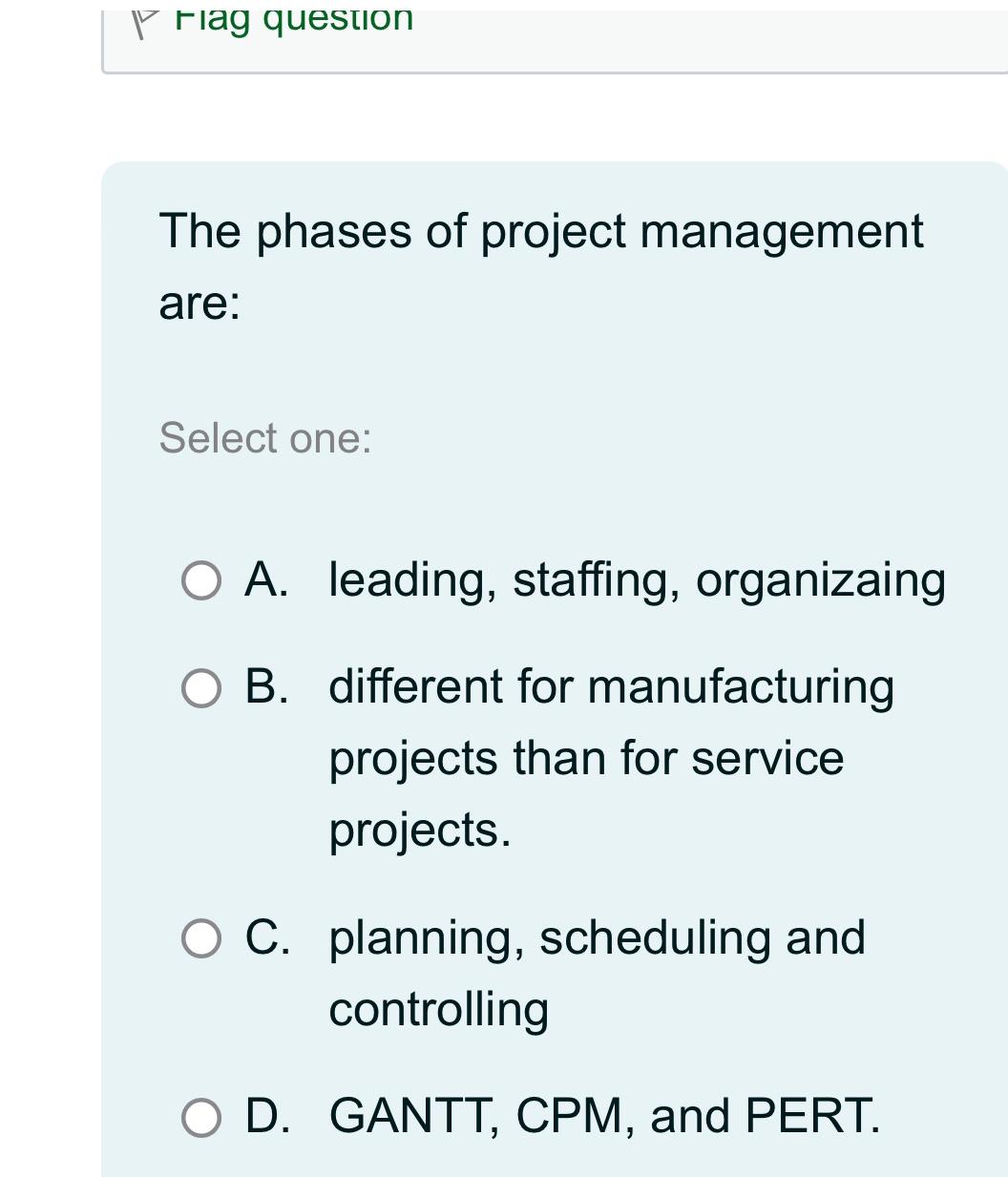 Solved Riag QuestionThe Phases Of Project Management | Chegg.com