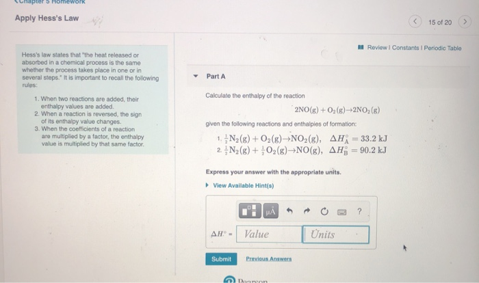 Solved 5 homework Apply Hess's Law 15 of 20 > Review | Chegg.com