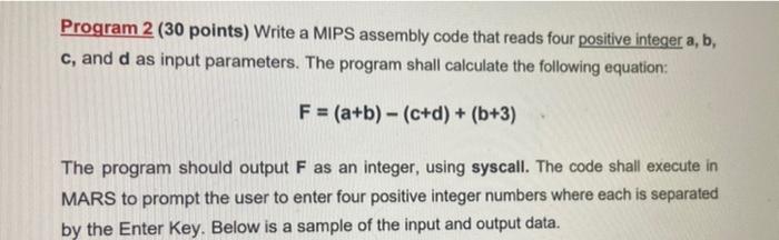 Solved Program 2 (30 points) Write a MIPS assembly code that | Chegg.com