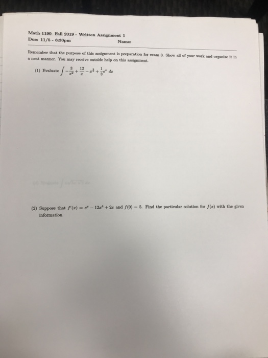 Solved Math 1190 Fall 2019 Written Assignment 1 Due Chegg