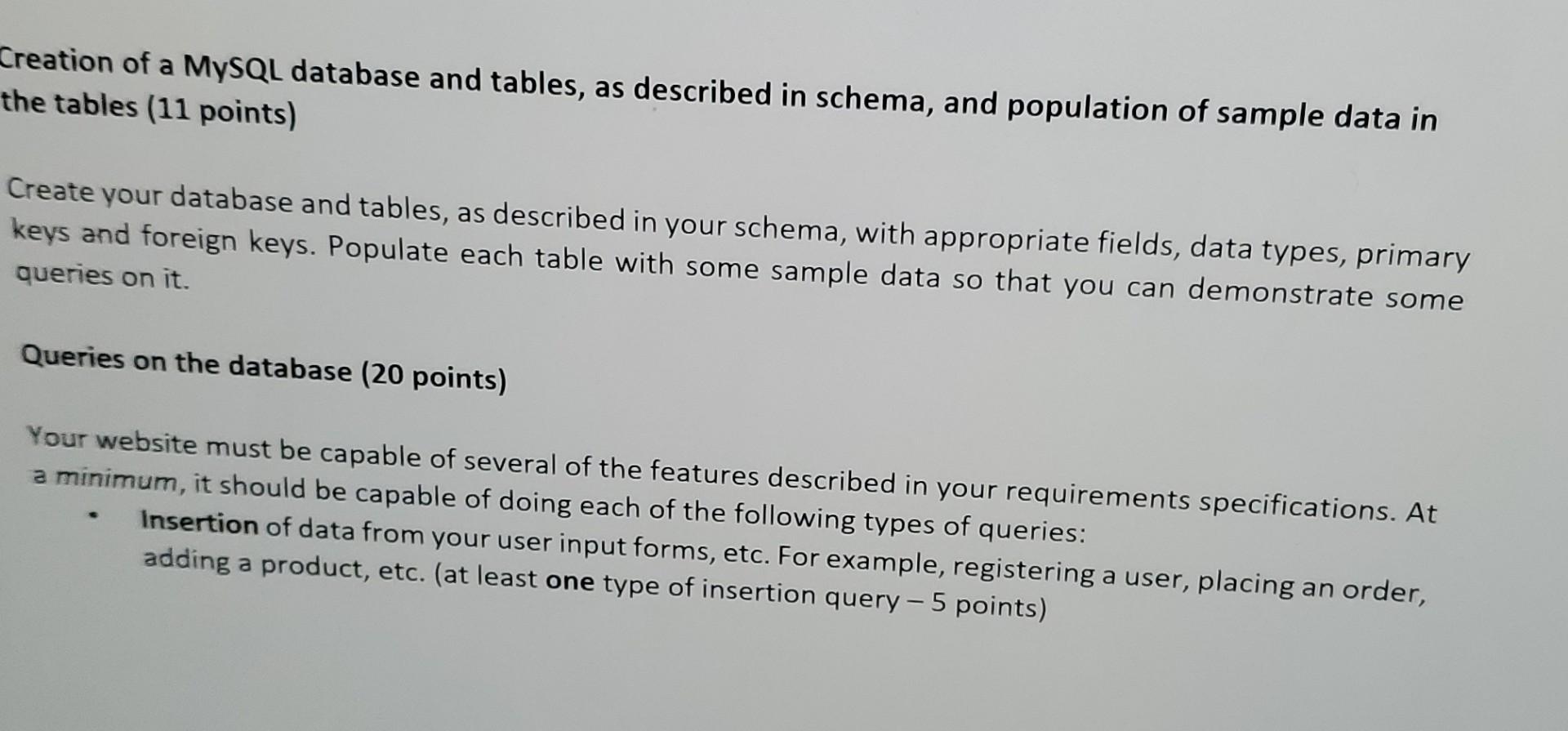 Creation of a MySQL database and tables, as described | Chegg.com