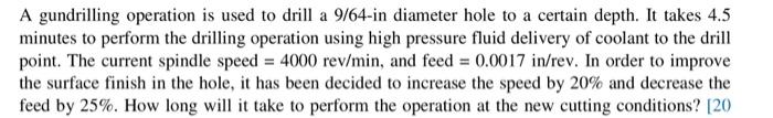 Solved A gundrilling operation is used to drill a 9/64-in | Chegg.com