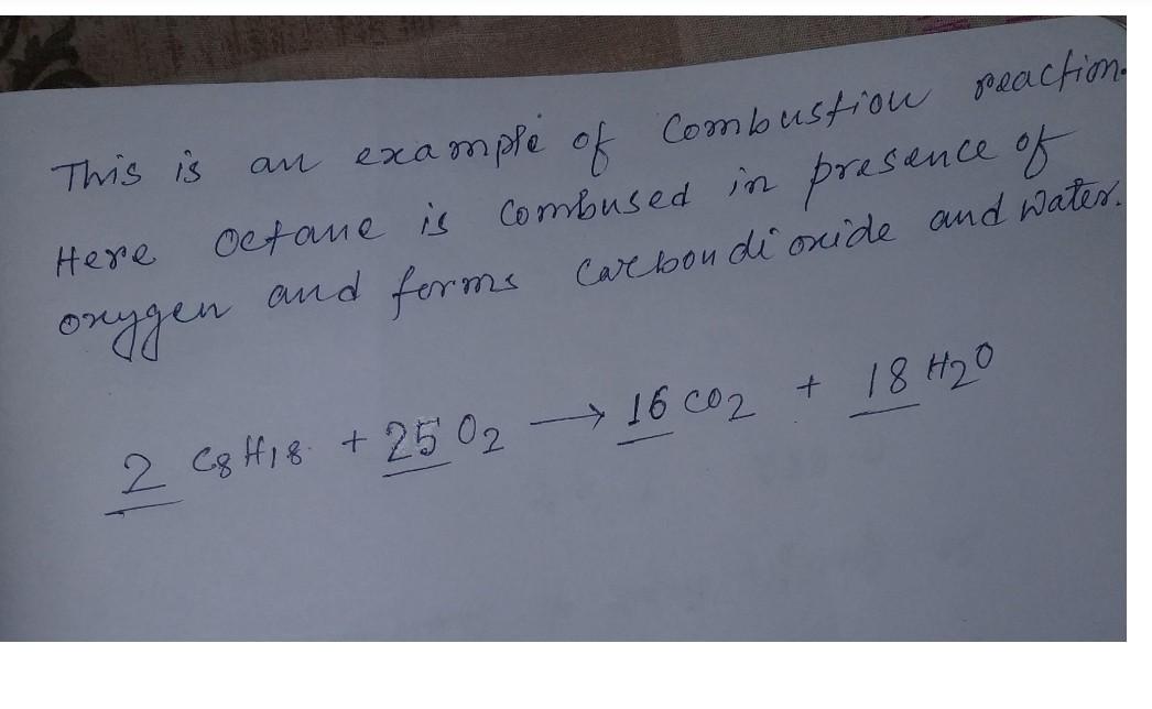 Solved This is an example of combustion reaction Octane is | Chegg.com