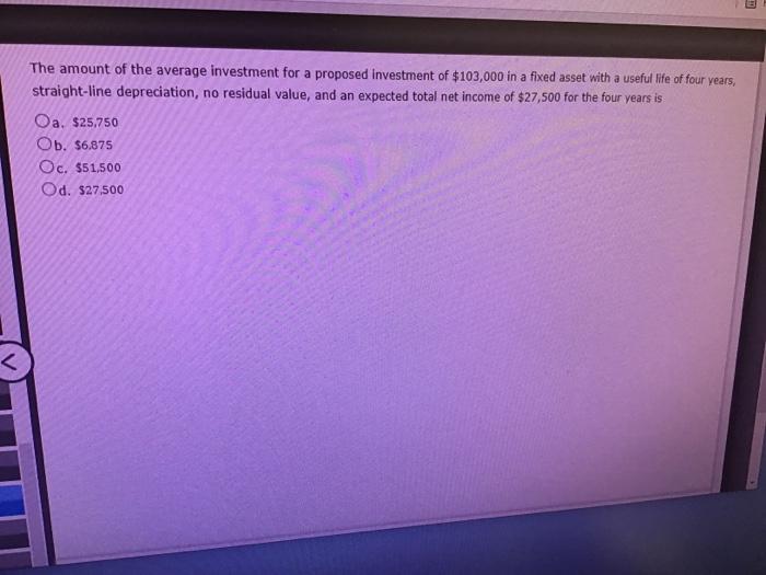 Solved The amount of the average investment for a proposed