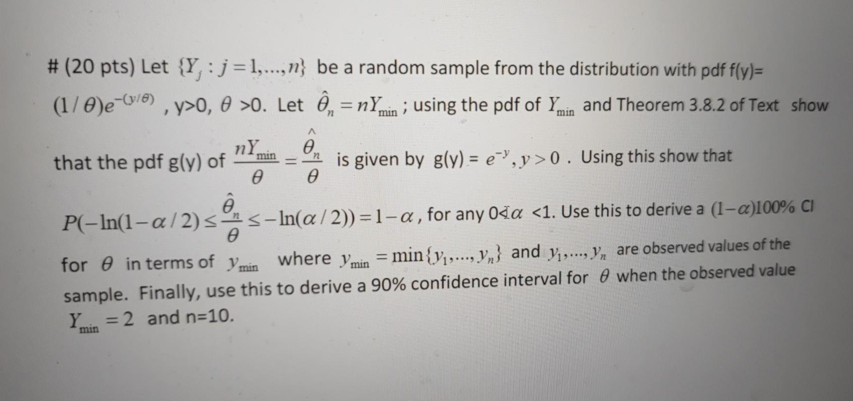 Solved Pts Let Y J 1 N Be A Random Samp Chegg Com