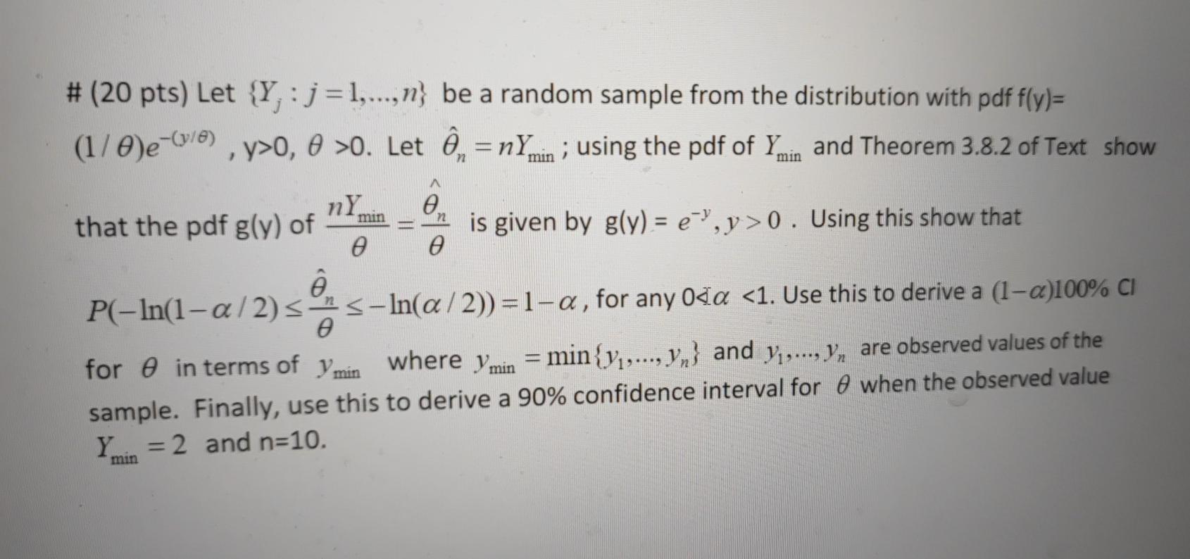 Solved Pts Let Y J 1 N Be A Random Samp Chegg Com