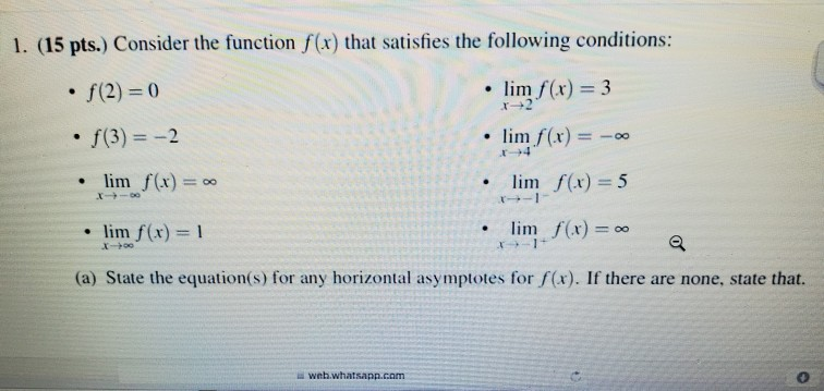 Solved 1. (15 pts.) Consider the function f(x) that | Chegg.com