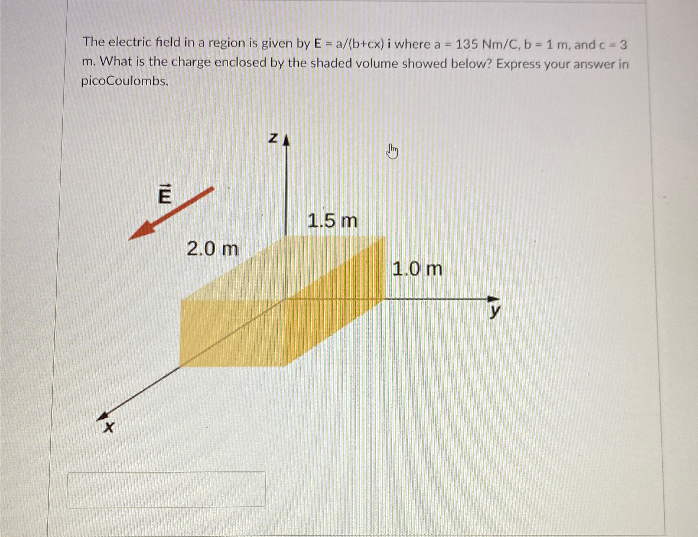 Solved The electric field in a region is given by E=ab+cx ﻿i | Chegg.com