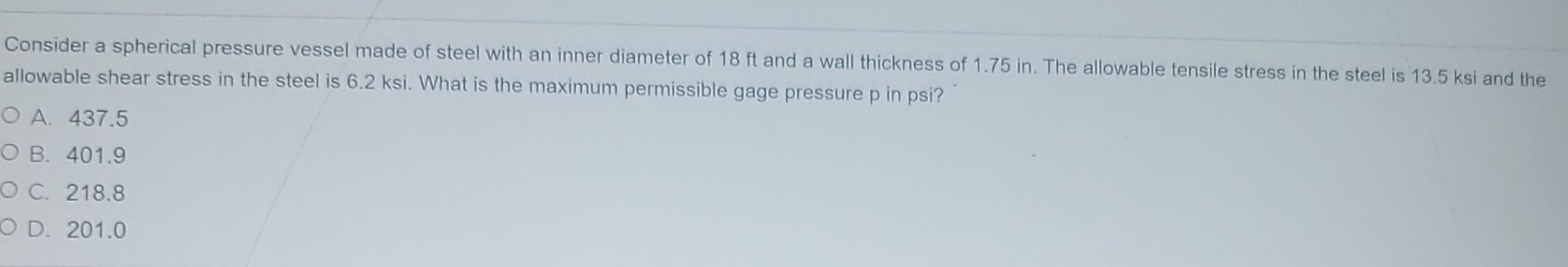 Solved Consider a spherical pressure vessel made of steel | Chegg.com