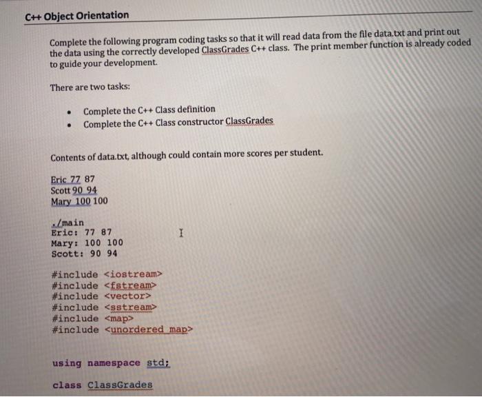 Solved CH+ Object Orientation Complete the following program | Chegg.com