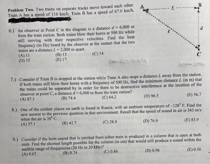 Solved B 2 Problem Two. Two trains on separate tracks move | Chegg.com