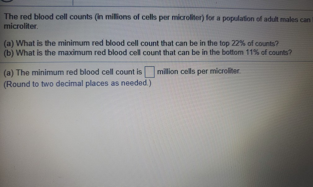Solved The red blood cell counts (in millions of cells per