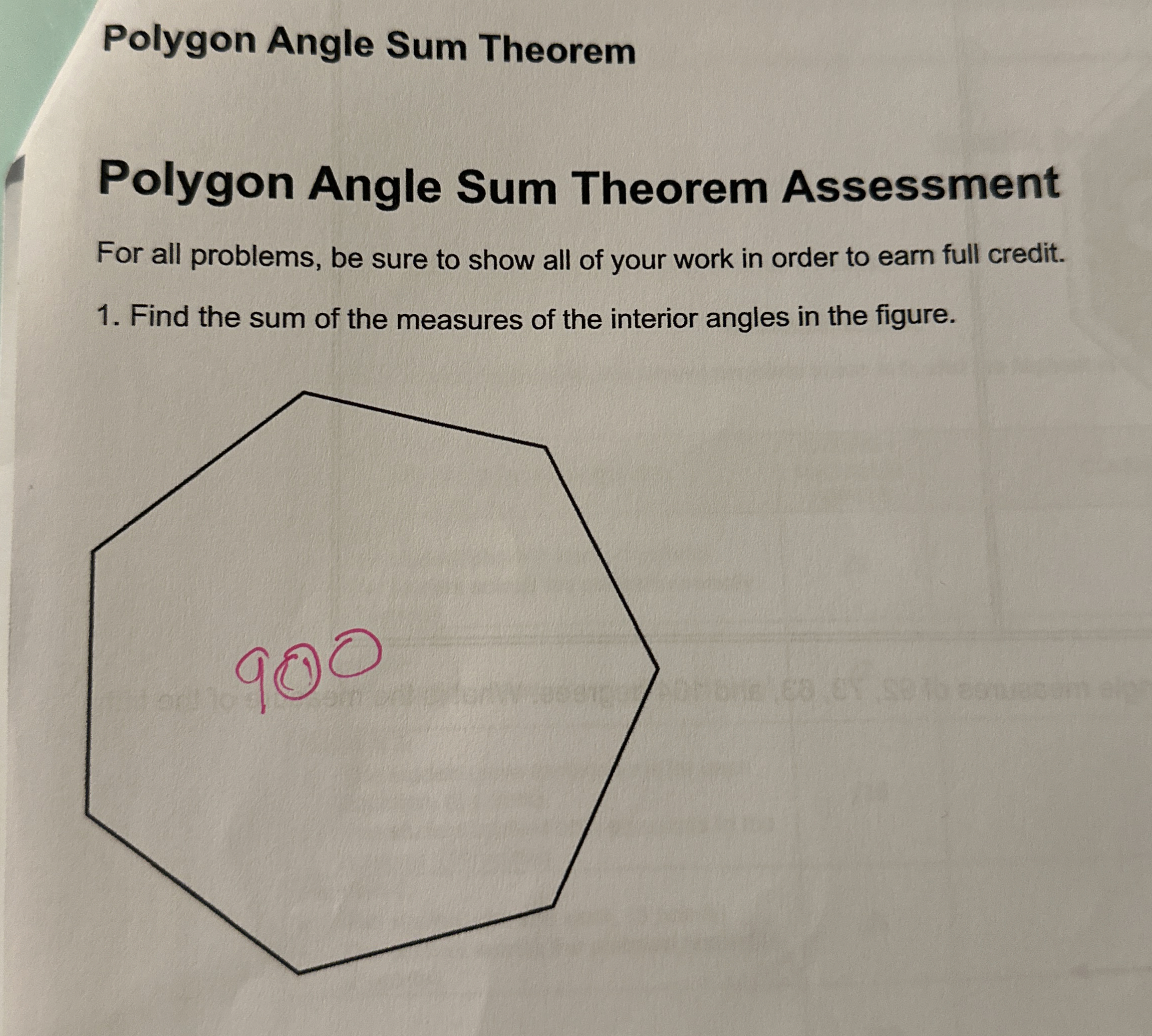 Solved Polygon Angle Sum TheoremPolygon Angle Sum Theorem | Chegg.com