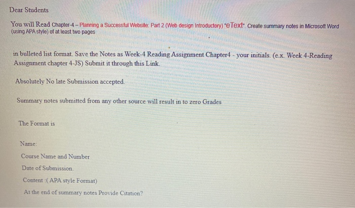 Dear Students You will Read Chapter-4 - Planning a | Chegg.com