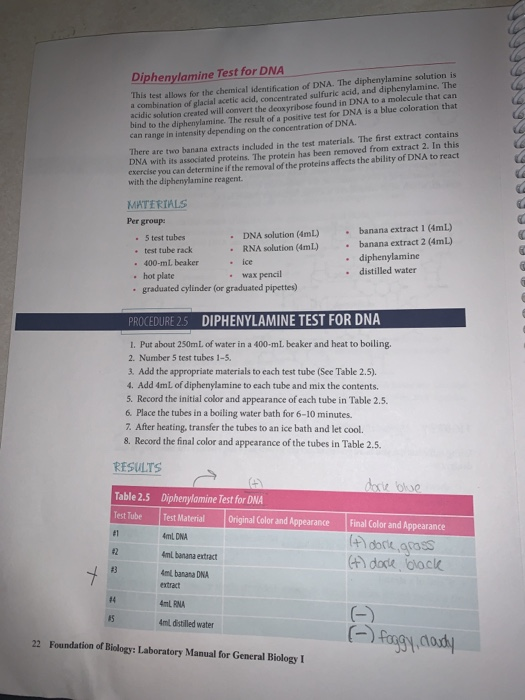 Diphenylamine Test for DNA This test allows for the