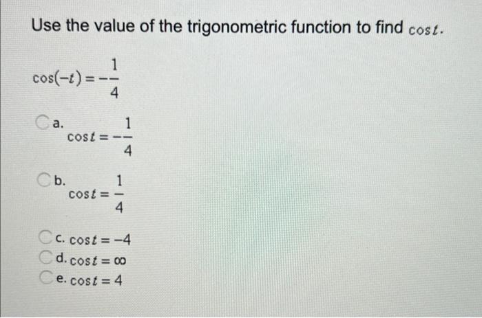 Solved Use the value of the trigonometric function to find | Chegg.com