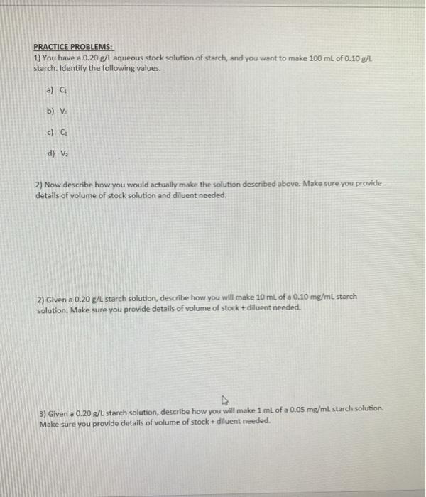 Solved Practice Problems 1 You Have A 0 G L Aqueous Chegg Com
