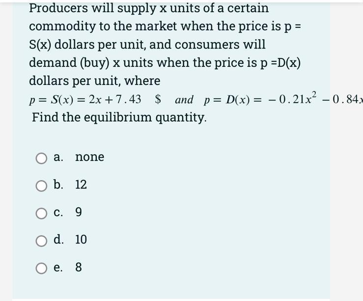 Solved Producers will supply x units of a certain commodity | Chegg.com