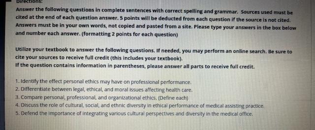 Answer the following questions in complete sentences | Chegg.com