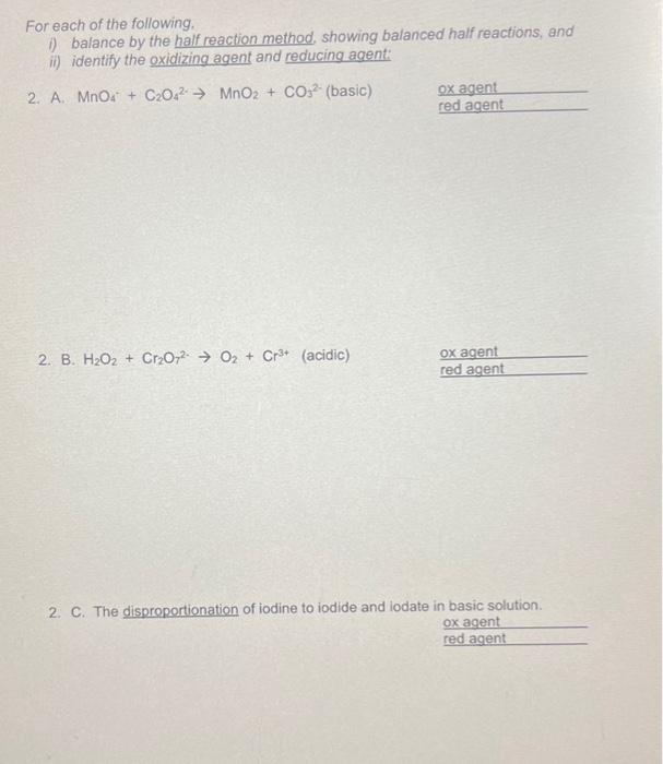 Solved For Each Of The Following, Balance The Half Reaction | Chegg.com