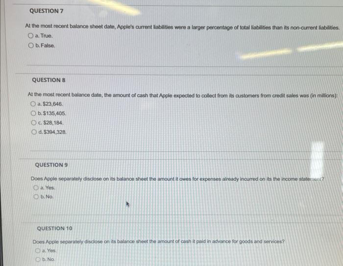 Solved Apple's most recent balance sheet is a picture of the | Chegg.com