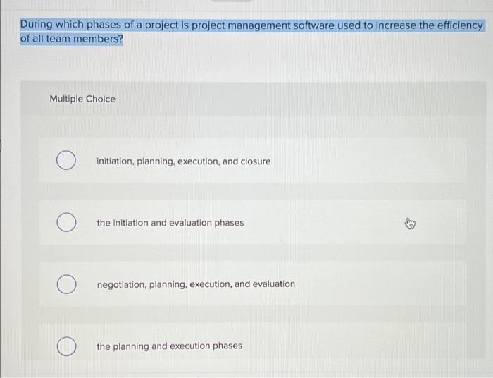 Solved During which phases of a project is project | Chegg.com