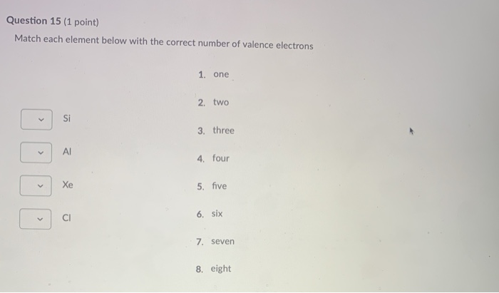 Solved Question 15 (1 point) Match each element below with | Chegg.com