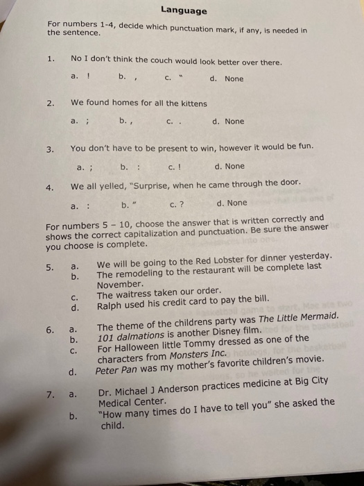 Solved Language For Numbers 1 4 Decide Which Punctuation