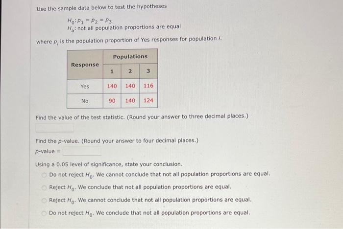 Solved Use the sample data below to test the hypotheses | Chegg.com