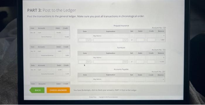 Solved PART 3: Post to the Ledger Post the transactions to | Chegg.com