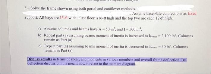 3 - Solve the frame shown using both portal and | Chegg.com