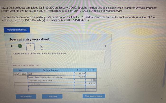 Solved Rayya Co purchases a machine for $109,200 on January | Chegg.com