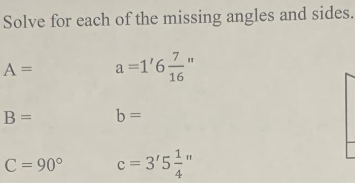Solved Solve for each of the missing angles and sides | Chegg.com
