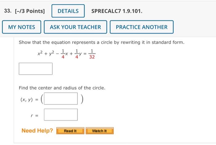 Solved Show that the equation represents a circle by | Chegg.com