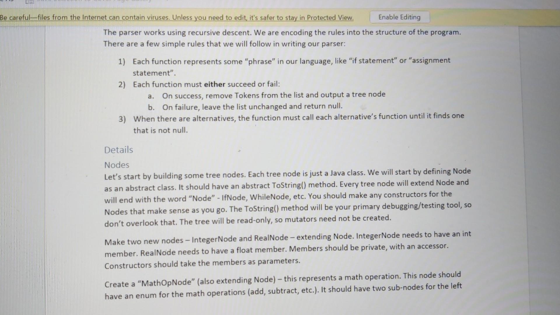 Solved ICSI 311 Assignment 3 - Start the Parser This | Chegg.com