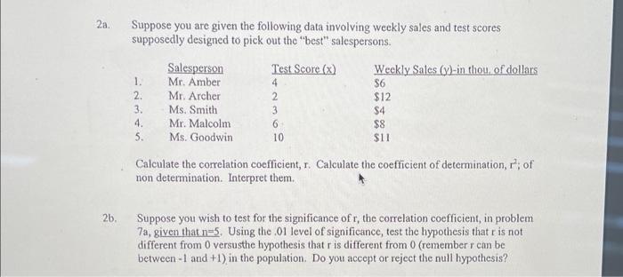 Solved Suppose you are given the following data involving | Chegg.com