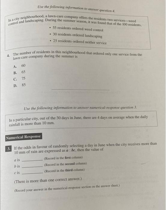 Solved Use the following information to answer question 4. | Chegg.com