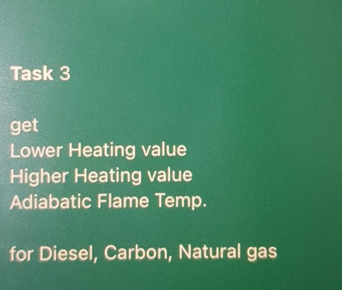 Solved Task 3 get Lower Heating value Higher Heating value