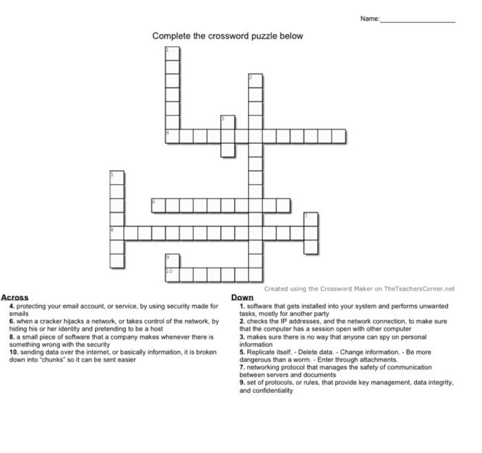 Solved Name: Complete the crossword puzzle below Across 4 Chegg com