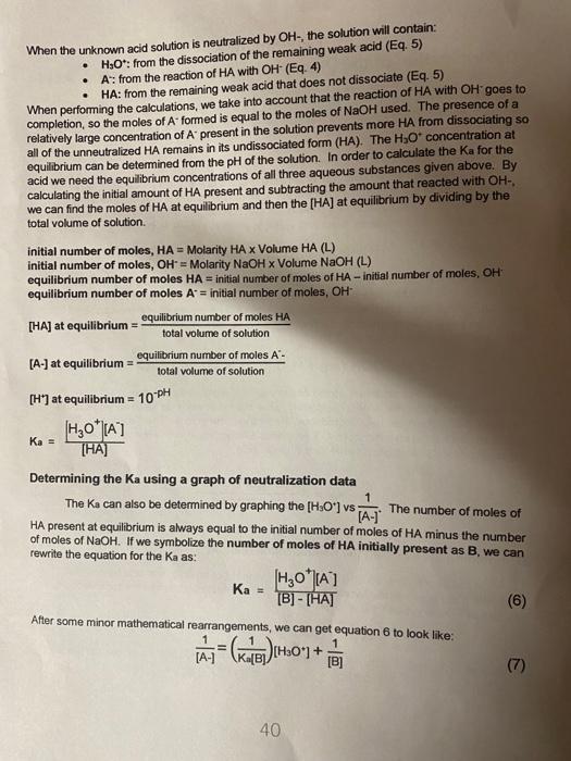 Experiment 7 Determination of the Dissociation | Chegg.com