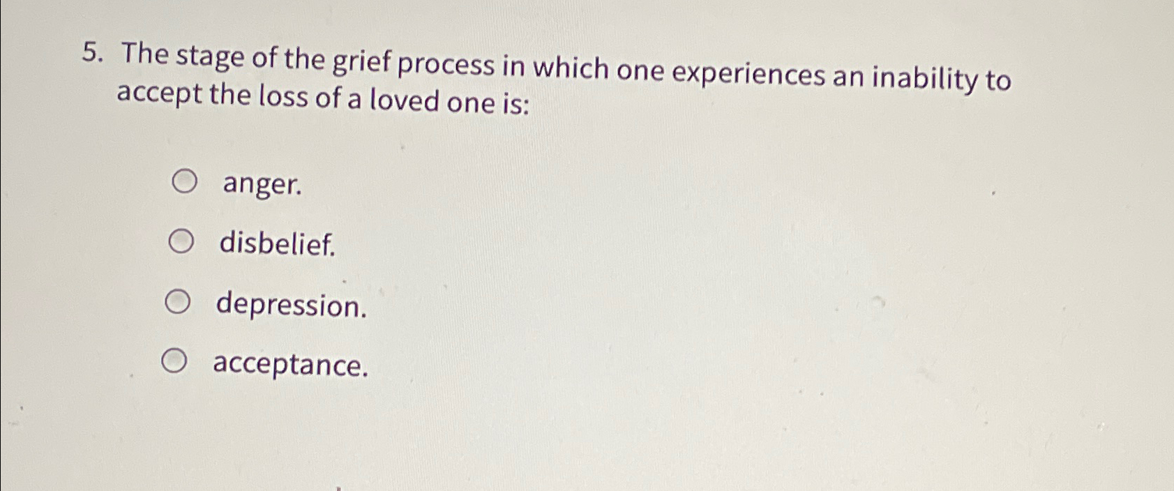 Solved The stage of the grief process in which one | Chegg.com