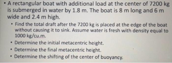 Solved A Rectangular Boat With Additional Load At The Center | Chegg.com