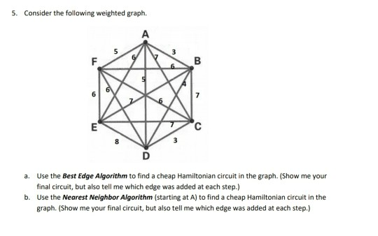 Solved 5. Consider the following weighted graph. A 5 3 B E D | Chegg.com