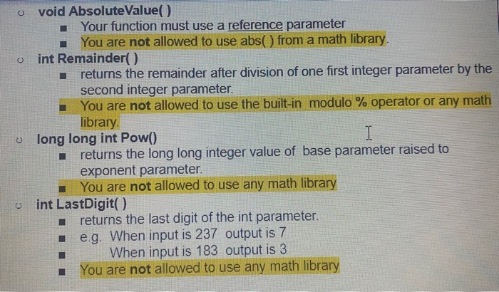 Solved void Absolute Value Your function must use a | Chegg.com
