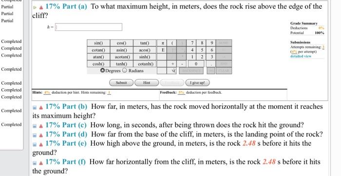 Solved rock is thrown off a vertical cliff at an angle of | Chegg.com