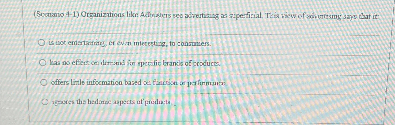 Solved (Scenario 4-1) ﻿Organizations like Adbusters see | Chegg.com