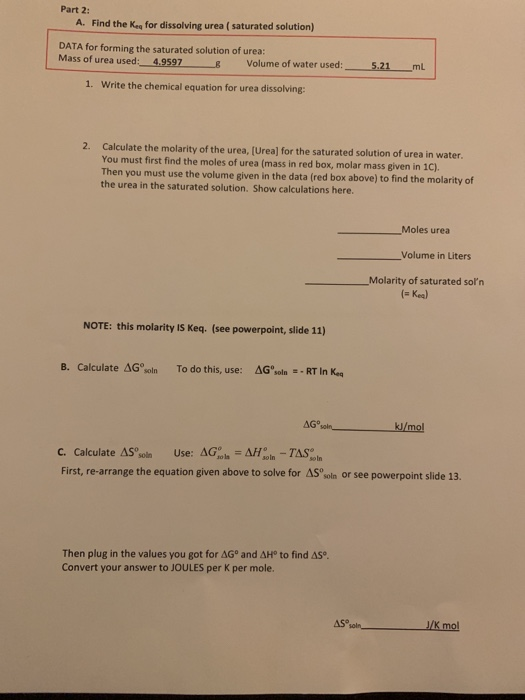 Solved Part 2 A. Find the key for dissolving urea