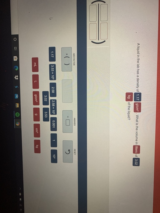 Solved A liquid in the lab has a density of 1.17 g/cm What | Chegg.com