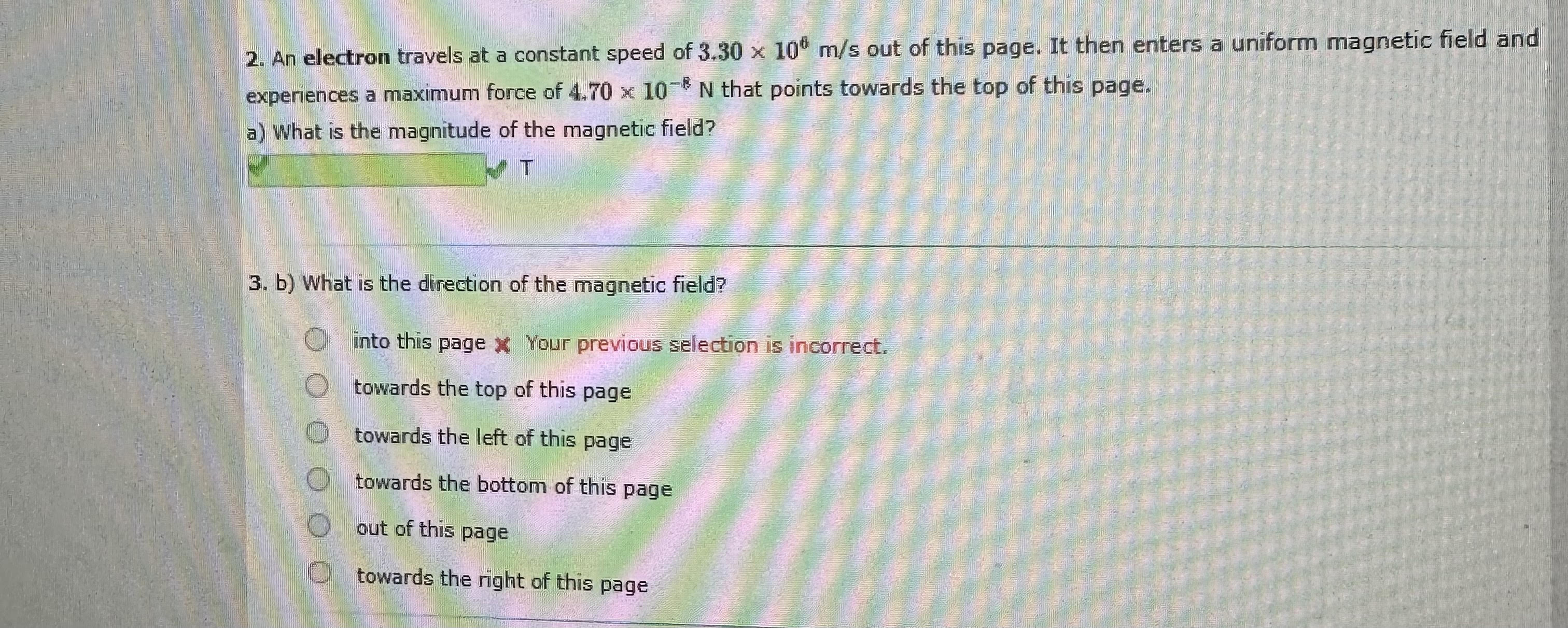 Solved An electron travels at a constant speed of 3.30×106ms | Chegg.com